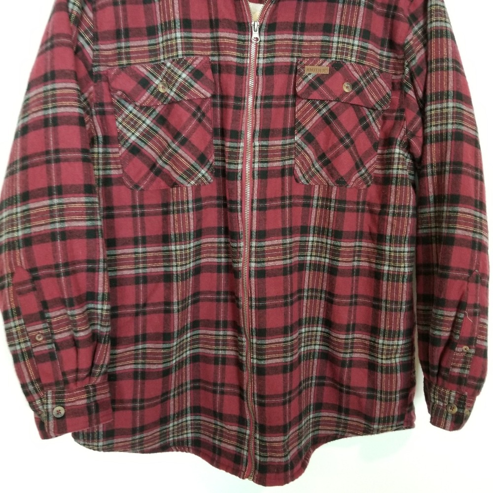 Smith's Workwear Zip-Front Sherpa-Lined‎ Flannel Shirt Jacket Sz L Red Plaid - Picture 4 of 12